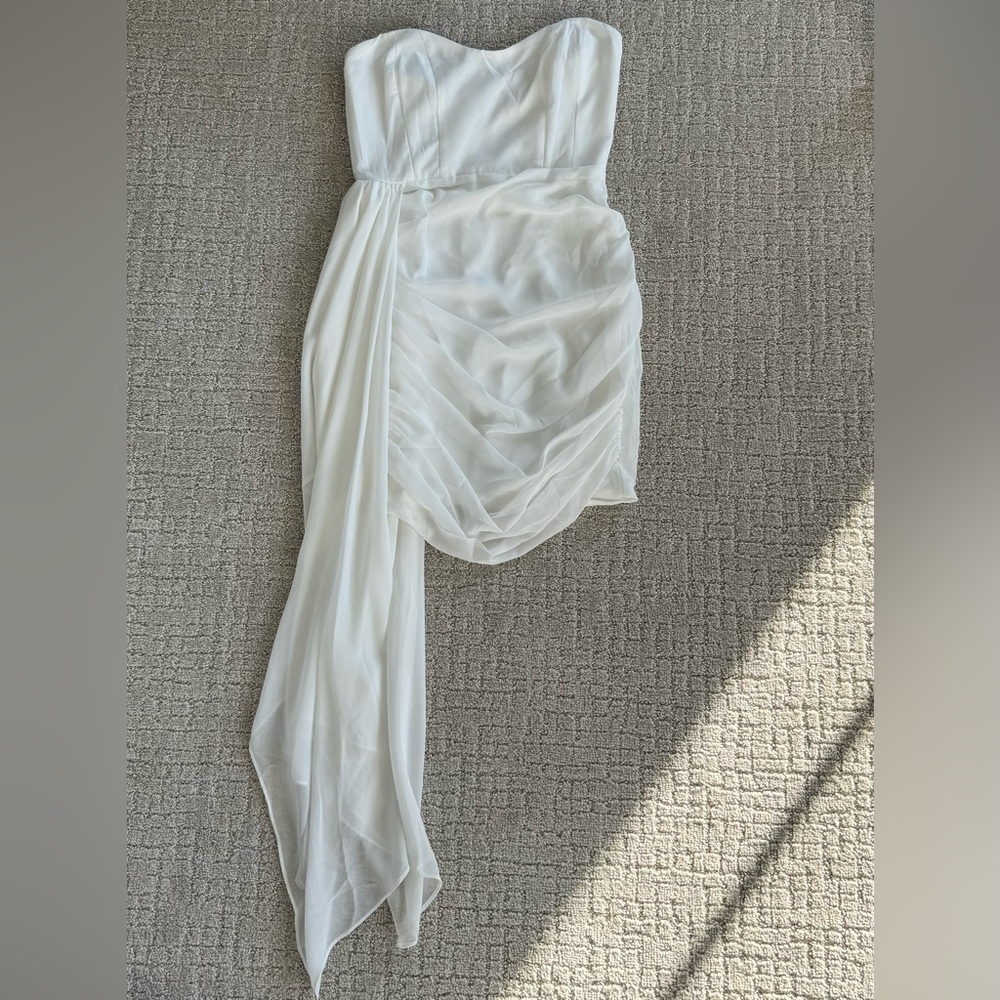 12th Tribe White Strapless Mini Dress with Draped Sash - Picture 2 of 7